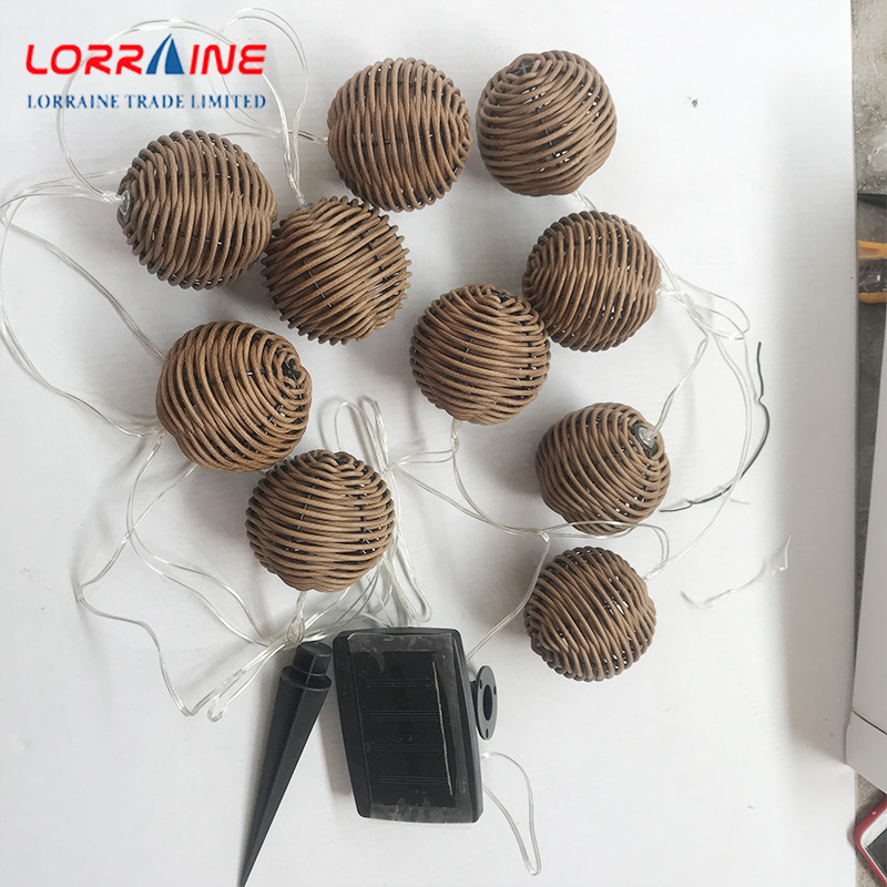 10LED brown handmade rattan solar light string